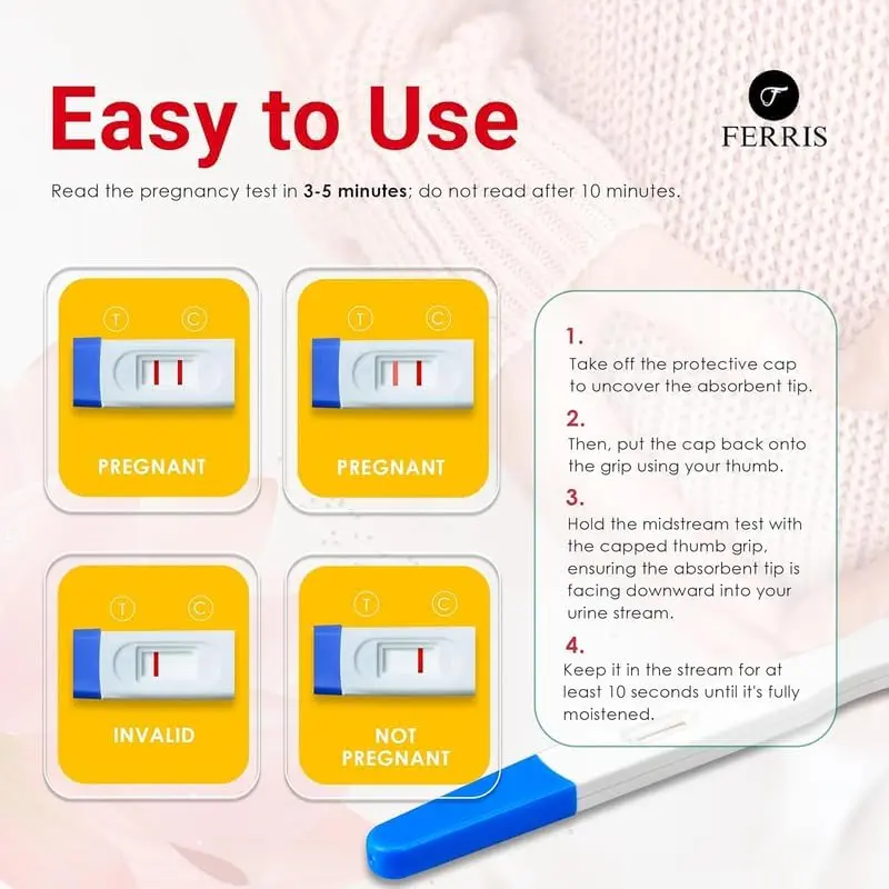 This image shows a two-pack of FERRIS pregnancy tests, designed for early detection with over 99% accuracy and a clear, easy-to-read display for quick results and convenient home use.
