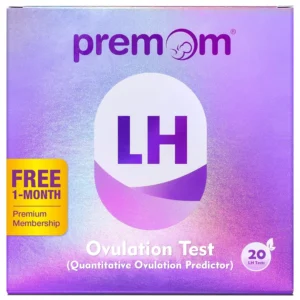 Premom ovulation test strips kit with digital reader app helps women trying to conceive predict their fertile window with quantitative LH level tracking.