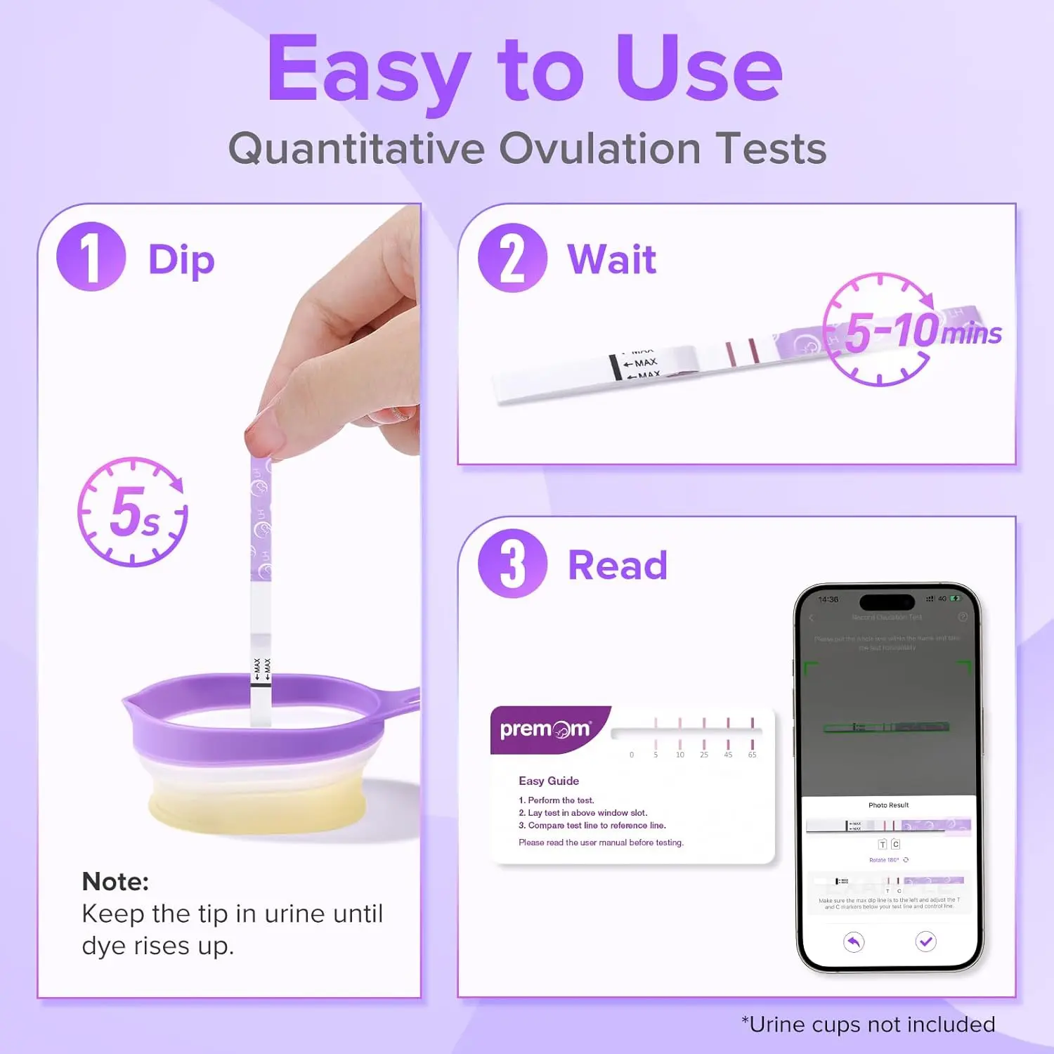 Premom ovulation test strips kit with digital reader app helps women trying to conceive predict their fertile window with quantitative LH level tracking.