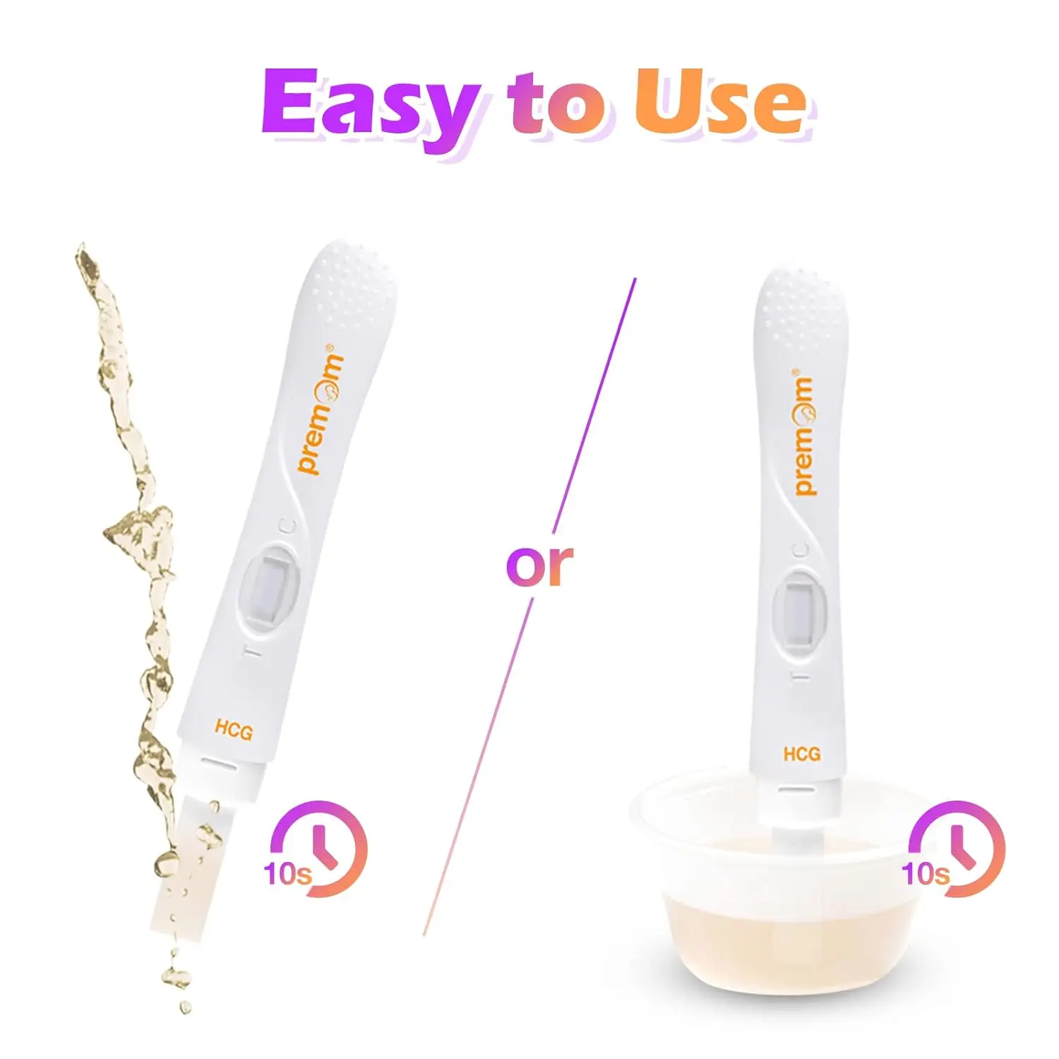 Three Premom midstream pregnancy tests for early and accurate HCG detection with results in 5 minutes.
