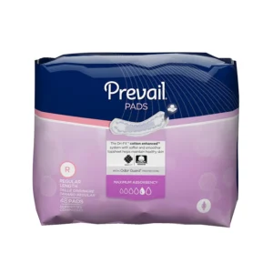 Kosmocare Prevail maximum absorbency bladder control pads for women, individually wrapped for convenience with odor guard technology.