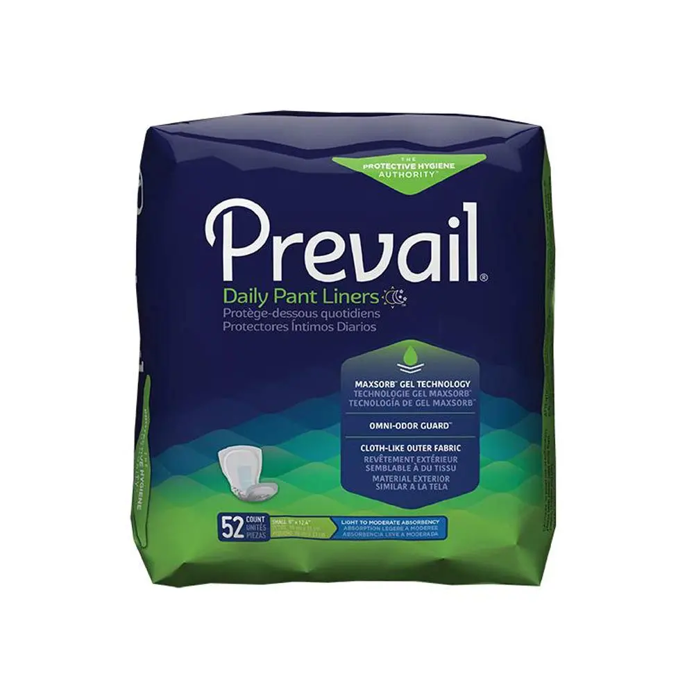 First Quality Prevail pant liners provide discreet and comfortable protection with 52 liners per package.