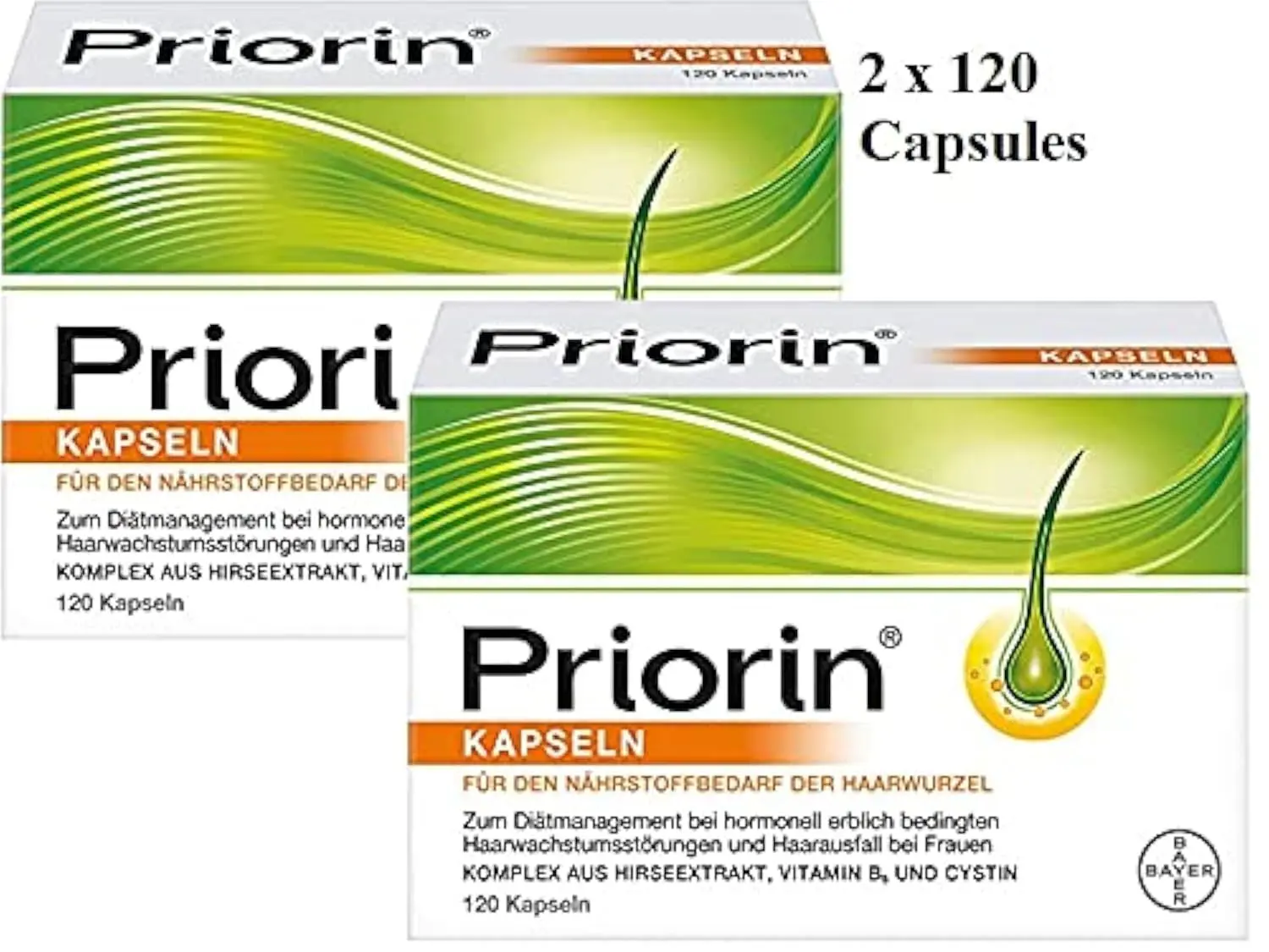 This image shows a bottle of Priorin capsules, a treatment for hair loss and to support healthy hair growth.