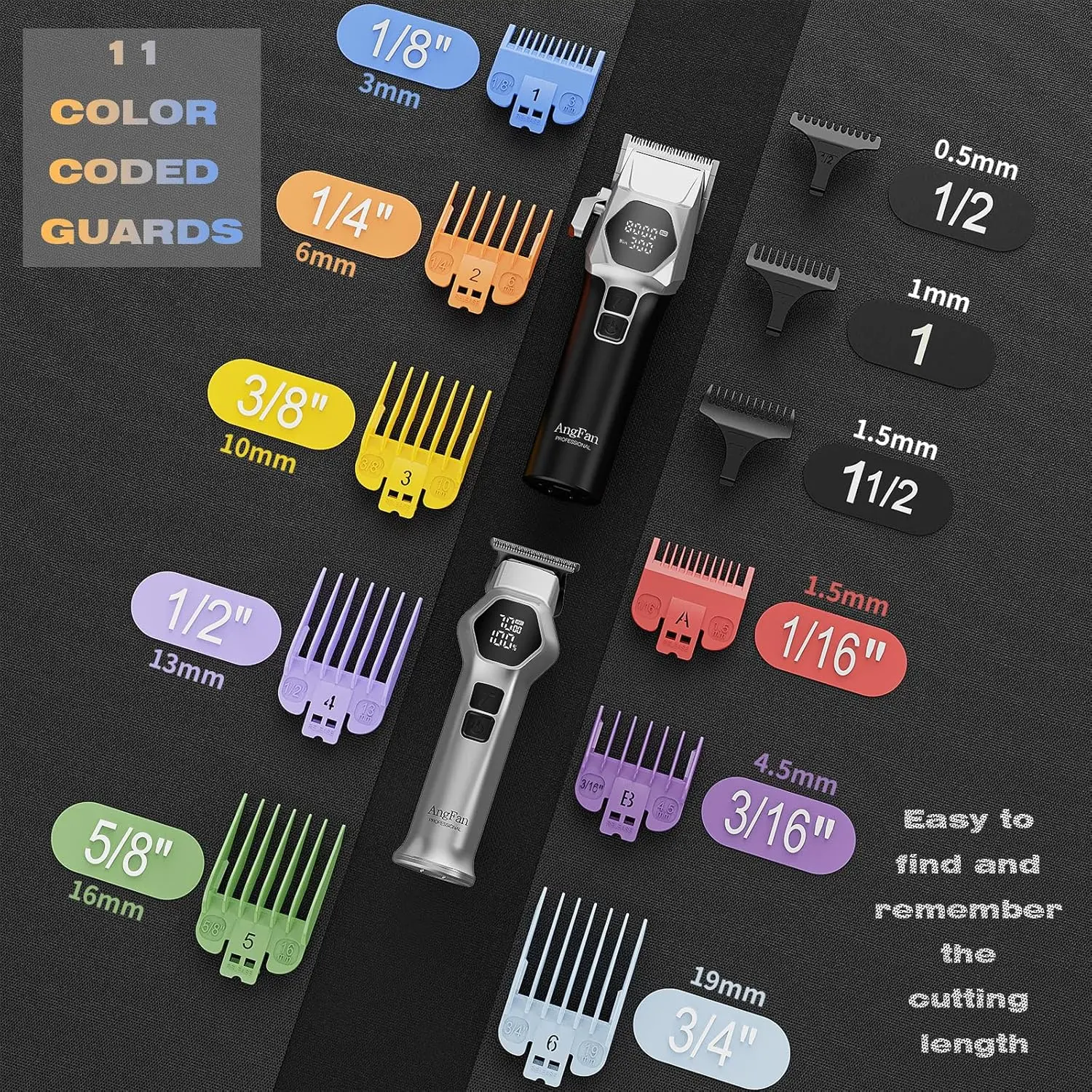 Professional cordless hair clipper and trimmer set with premium guards, adjustable head and sharp steel blades, designed for barbers and home use.