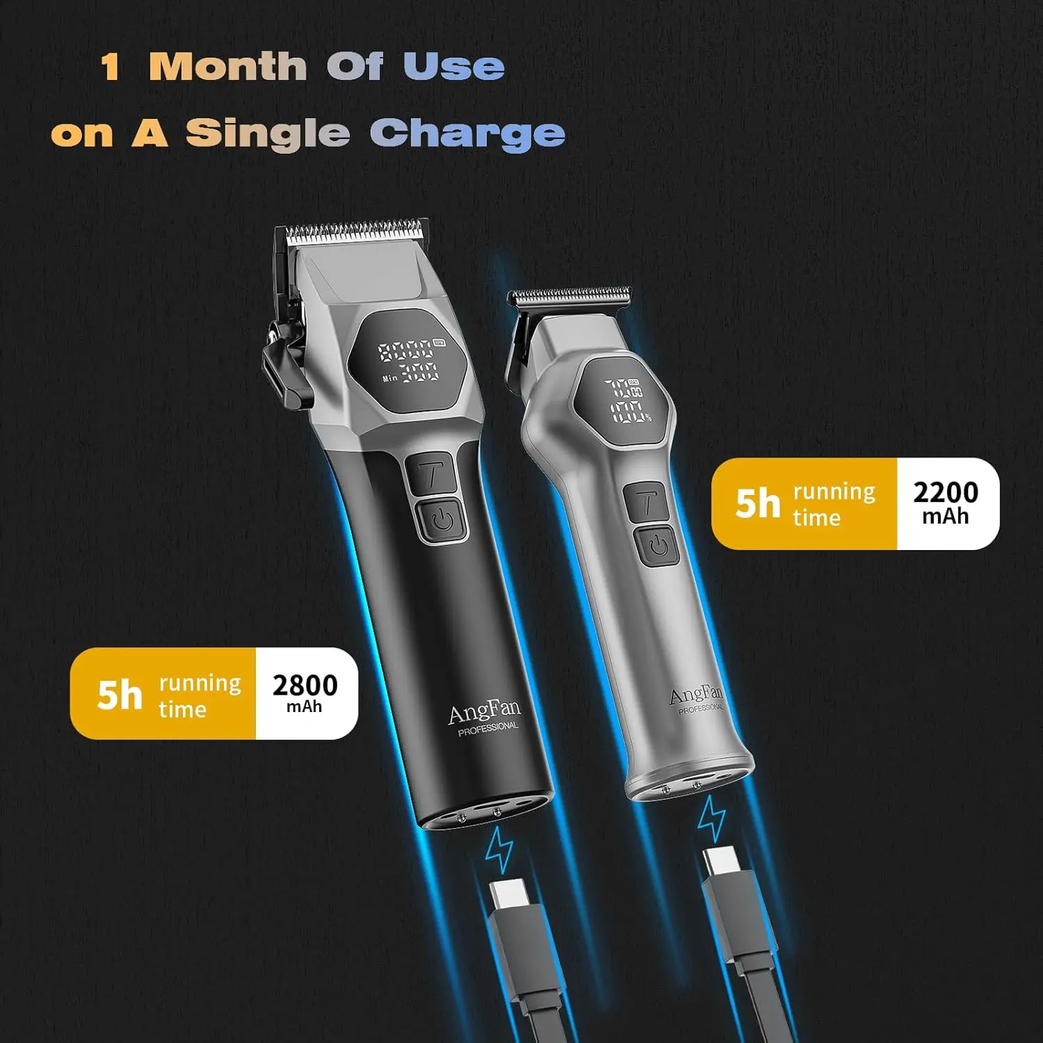 Professional cordless hair clipper and trimmer set with premium guards, adjustable head and sharp steel blades, designed for barbers and home use.