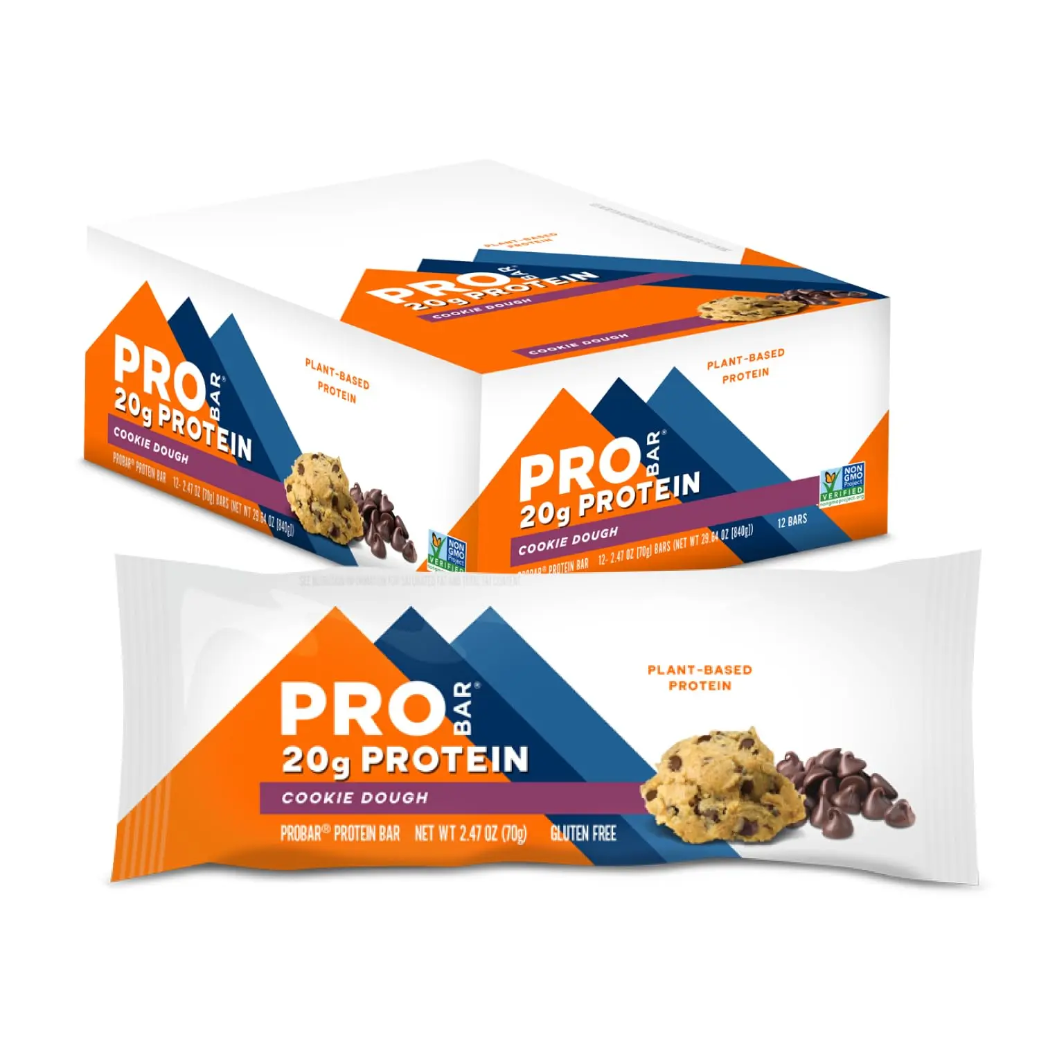 PROBAR cookie dough protein bar is a plant-based, gluten-free snack with chia and flax seeds for omega-3s and 20g of plant protein.