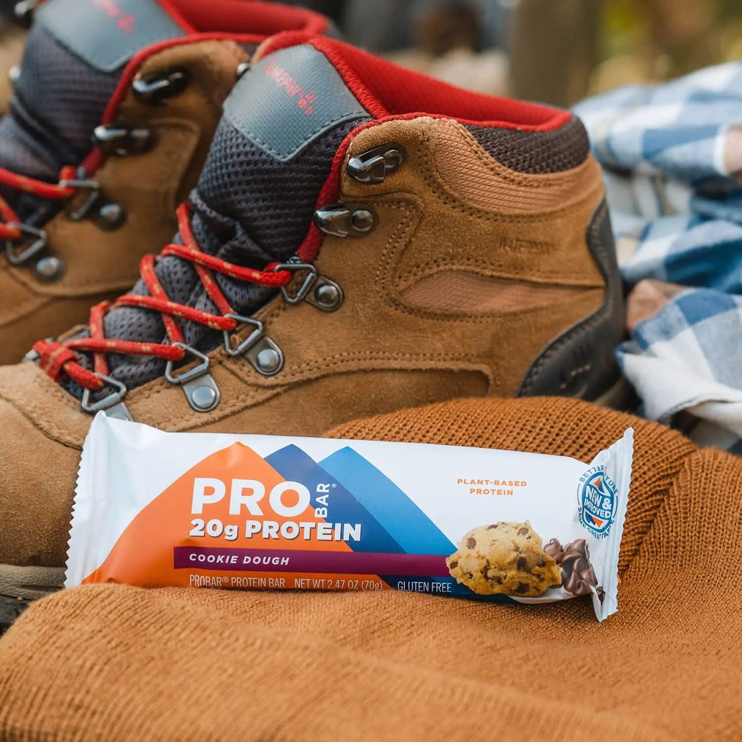 PROBAR cookie dough protein bar is a plant-based, gluten-free snack with chia and flax seeds for omega-3s and 20g of plant protein.
