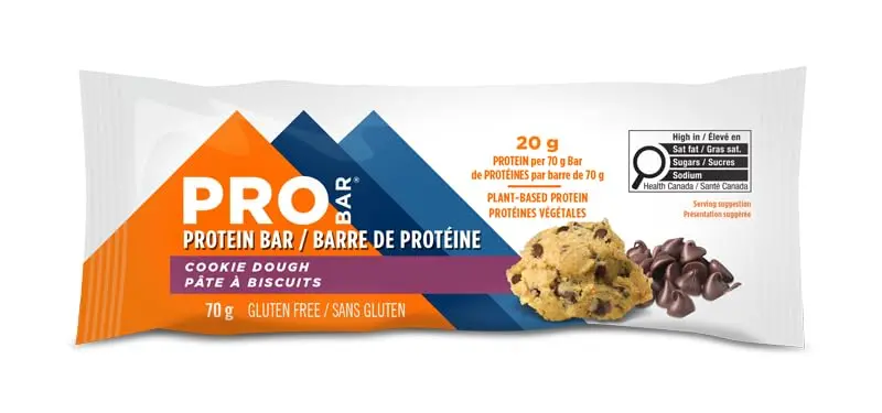 PROBAR cookie dough protein bar is a plant-based, gluten-free snack with chia and flax seeds for omega-3s and 20g of plant protein.