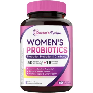 Doctor's Recipes OmniRecipes probiotic supplement for women with 50 billion CFU and 16 strains to support digestive, immune, vaginal and urinary health.