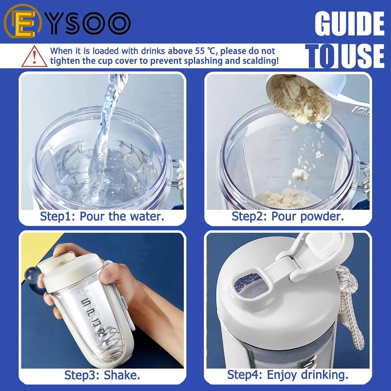 White 20 oz protein shaker bottle with a blender ball, perfect for mixing protein powders at the gym or during workouts.