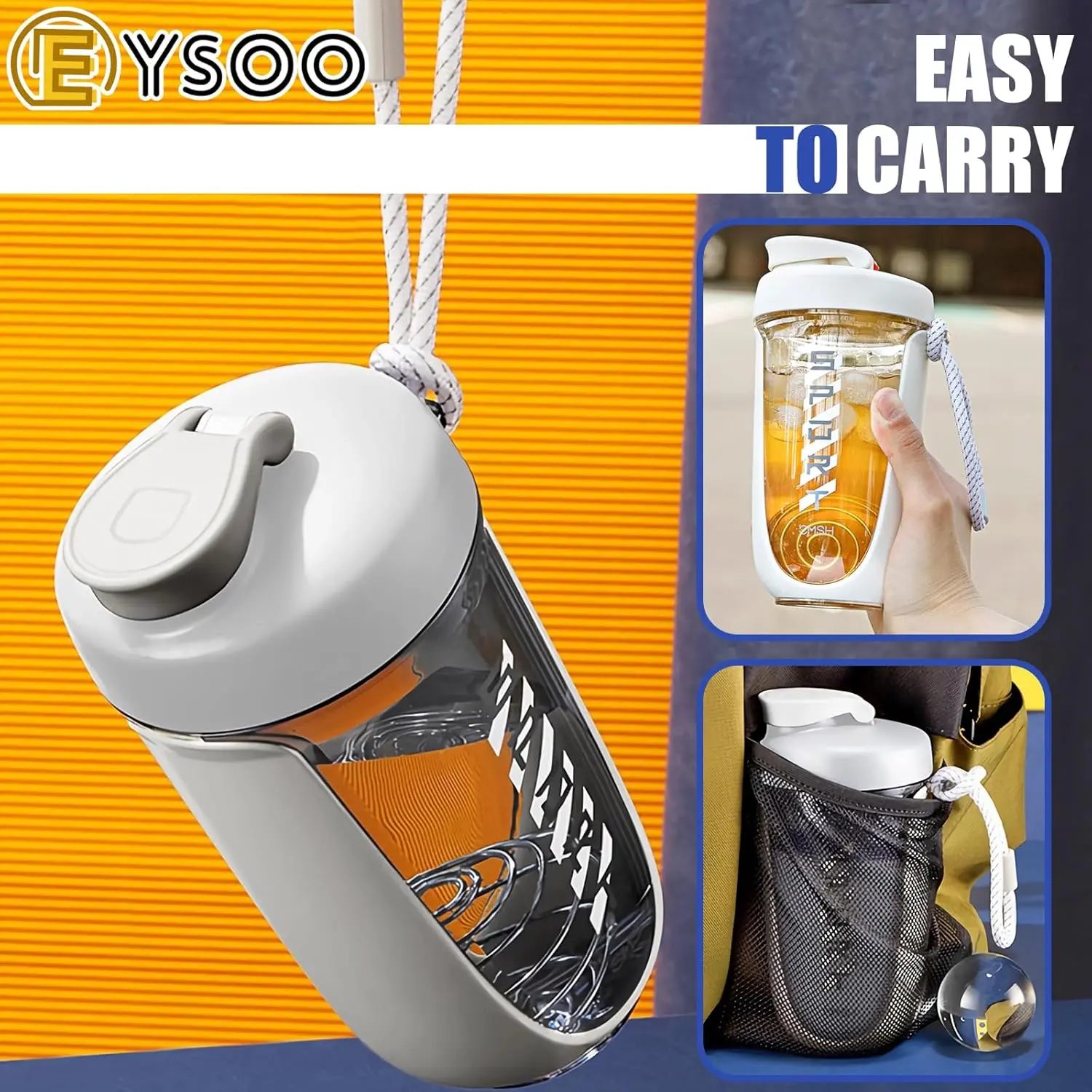 White 20 oz protein shaker bottle with a blender ball, perfect for mixing protein powders at the gym or during workouts.