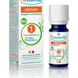 Bottle of Puressentiel Organic Clove Essential Oil, a beauty product and supplement.