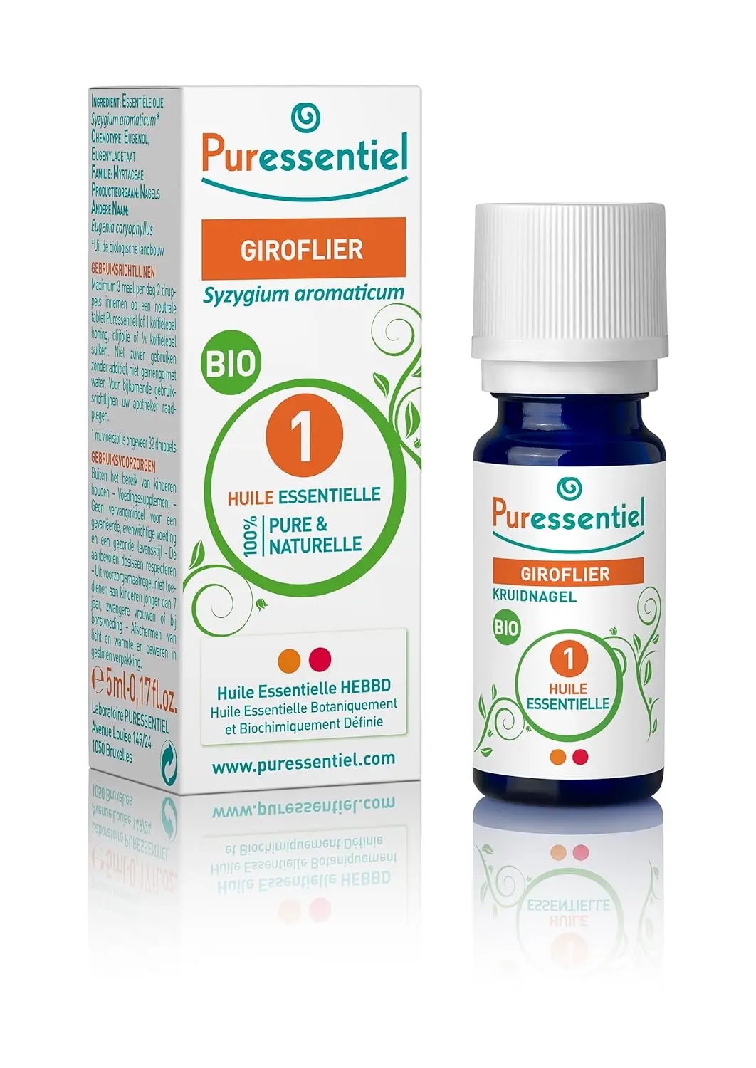 Bottle of Puressentiel Organic Clove Essential Oil, a beauty product and supplement.