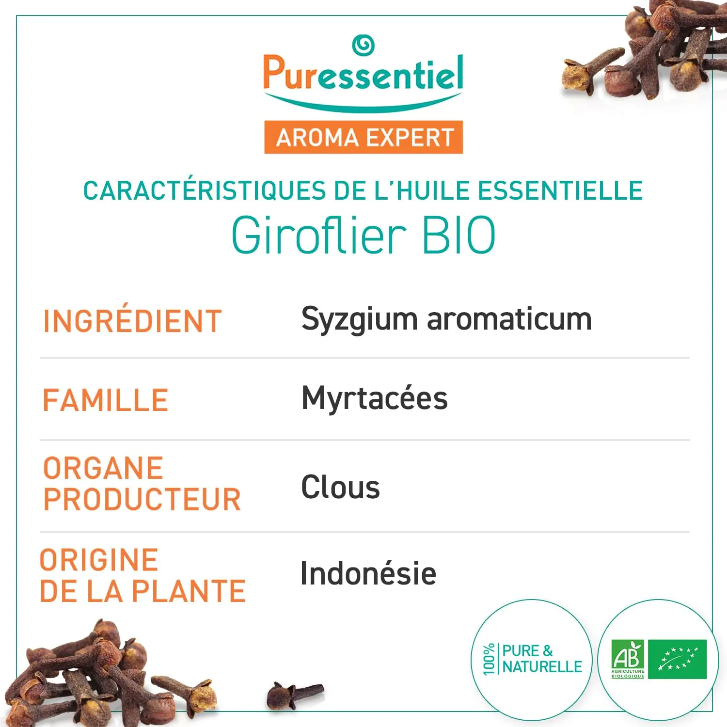 Bottle of Puressentiel Organic Clove Essential Oil, a beauty product and supplement.