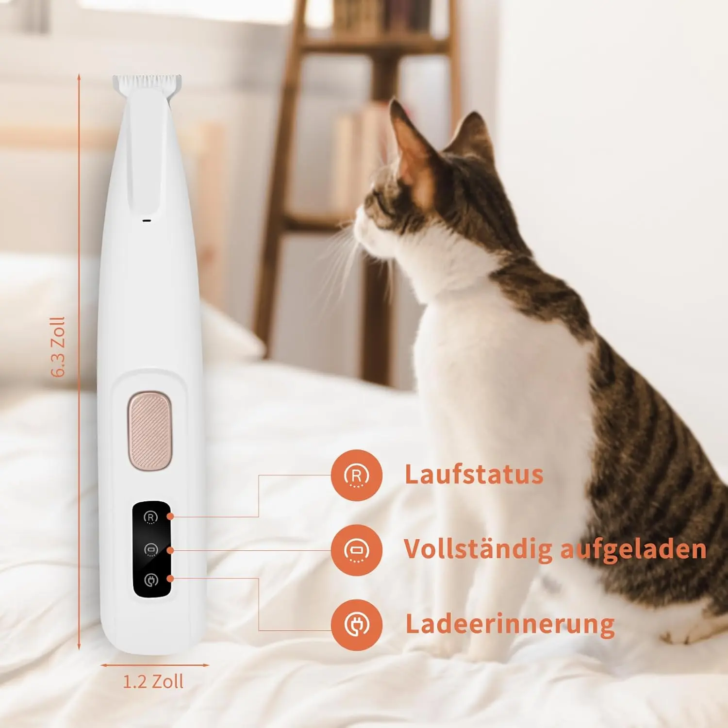 This quiet and rechargeable PawTrim Pro pet trimmer features an LED light for better visibility and a waterproof design for easy cleaning.