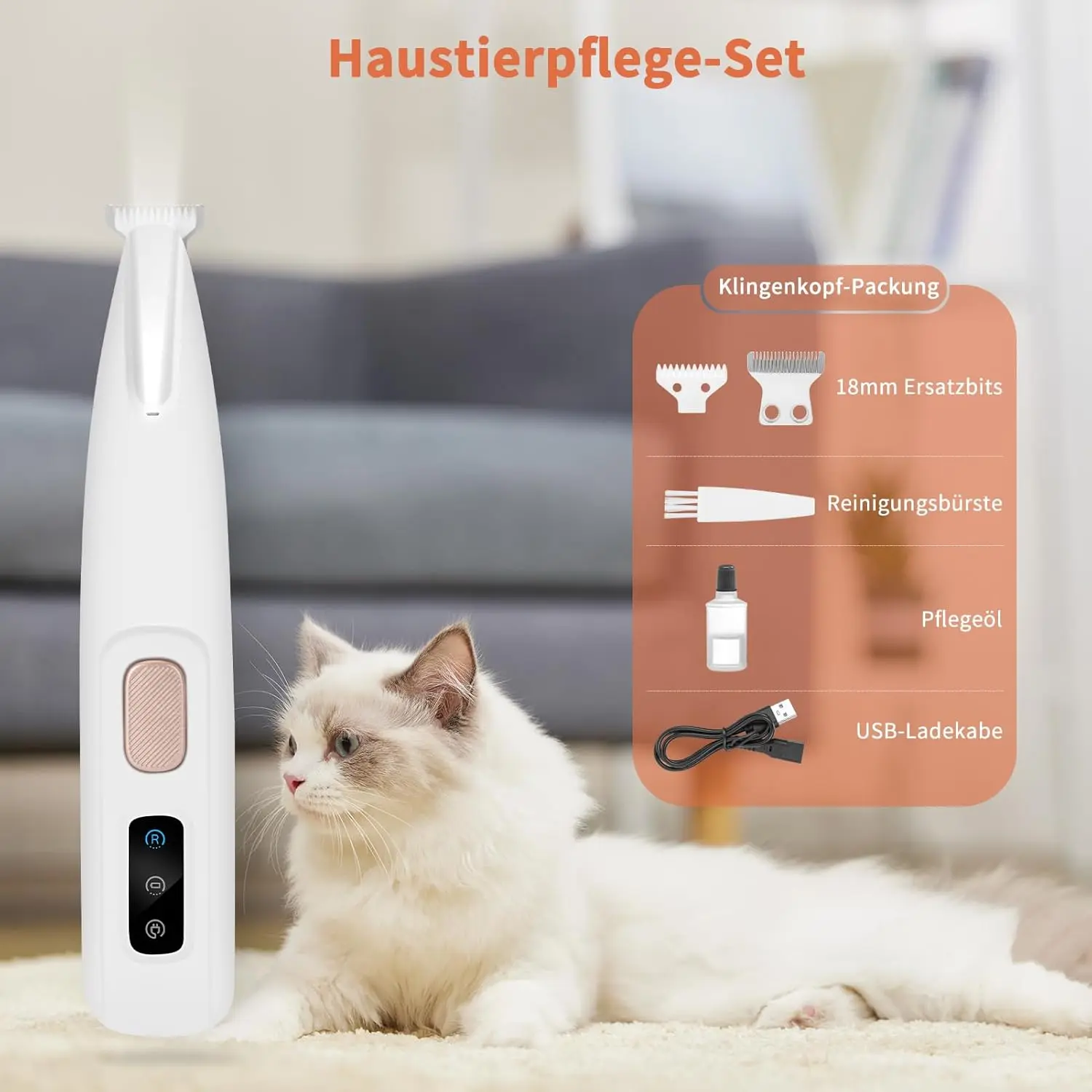 This quiet and rechargeable PawTrim Pro pet trimmer features an LED light for better visibility and a waterproof design for easy cleaning.