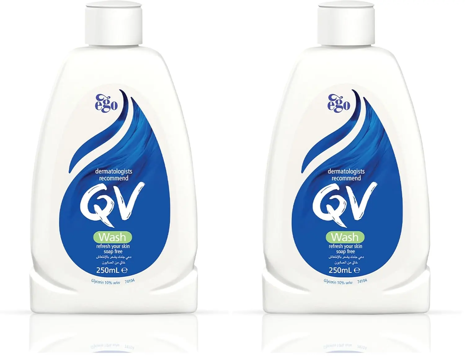 Bottle of QV Wash, a soap-free and fragrance-free cleanser for sensitive and dry skin, recommended by dermatologists for daily face and body use.
