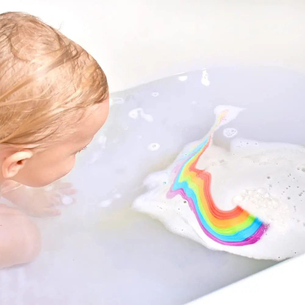 Zimpli Kids rainbow bath bombs create a colourful, fizzing bath adventure with a delicious strawberry scent while changing the colour of the water, are skin safe, vegan friendly and biodegradable.