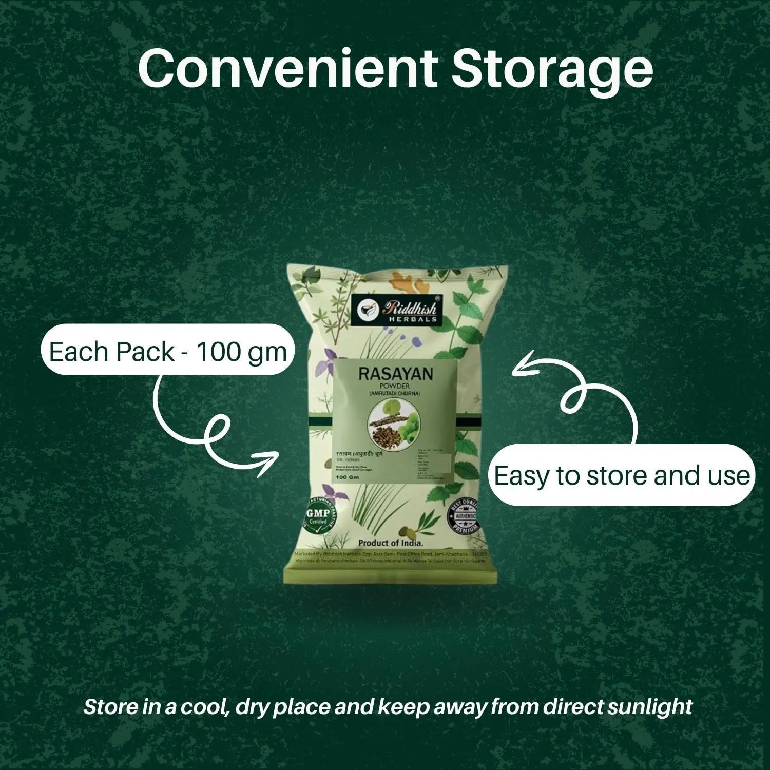 This is a pack of three 100gm bags of organic Rasayan Churna, also known as Amrutadi Churna, an Ayurvedic powder with Guduchi, Gokshura, and Amla that is useful as a general tonic, for urinary disorders, and to help boost immunity power.