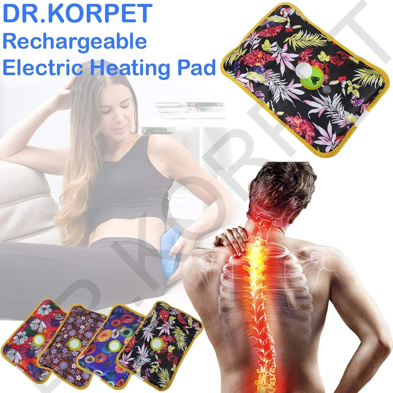 A rechargeable electric heating pad, also known as a hot water bag, provides soothing warmth and pain relief, featuring an auto-cut function and random color/design.