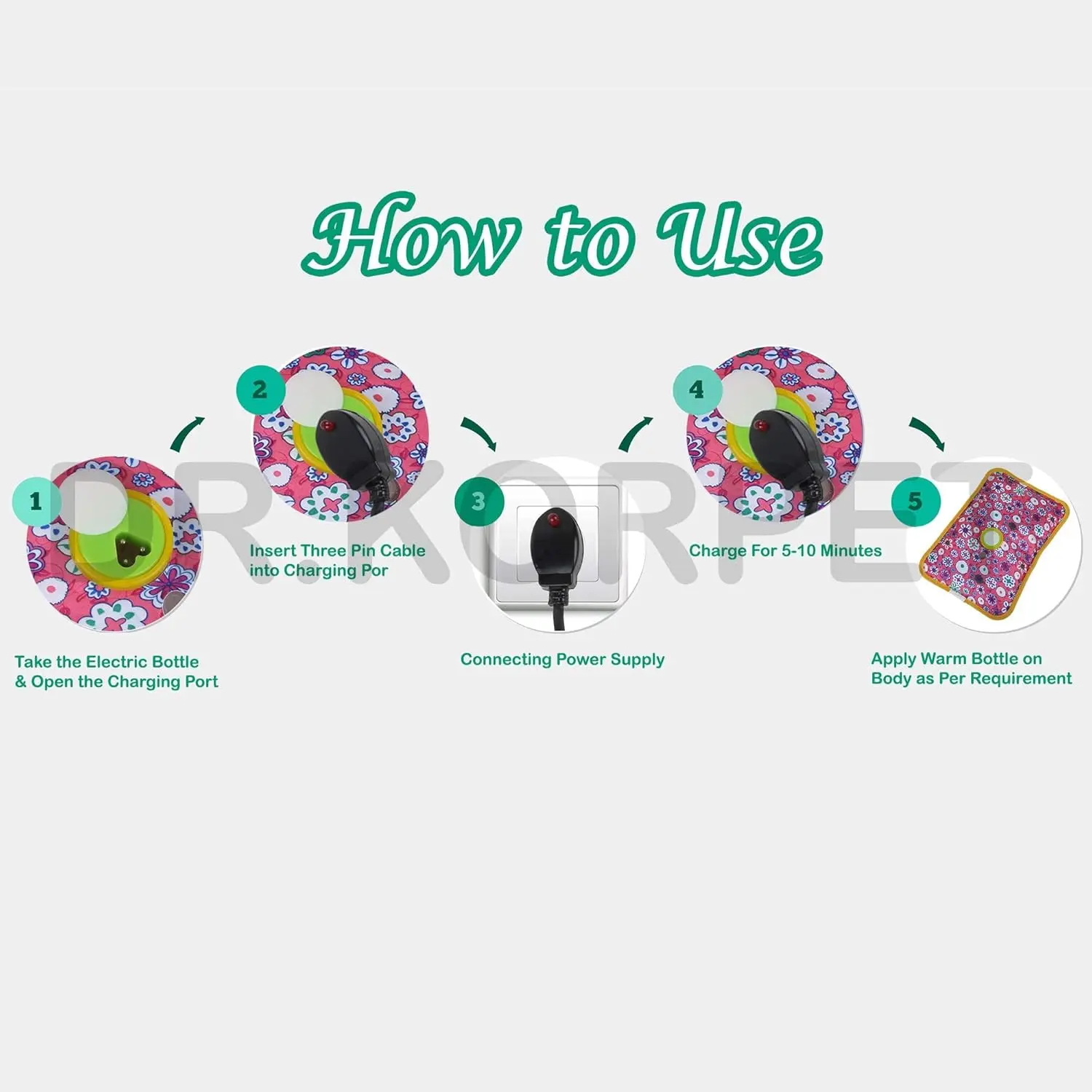 A rechargeable electric heating pad, also known as a hot water bag, provides soothing warmth and pain relief, featuring an auto-cut function and random color/design.