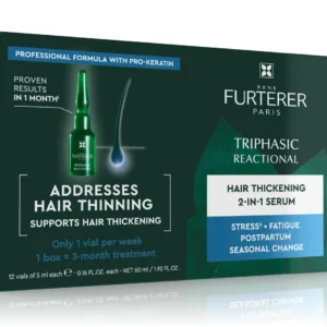 Rene Furterer Triphasic Reactional Anti Hair Loss Treatment for sudden hair loss, containing 12 vials.