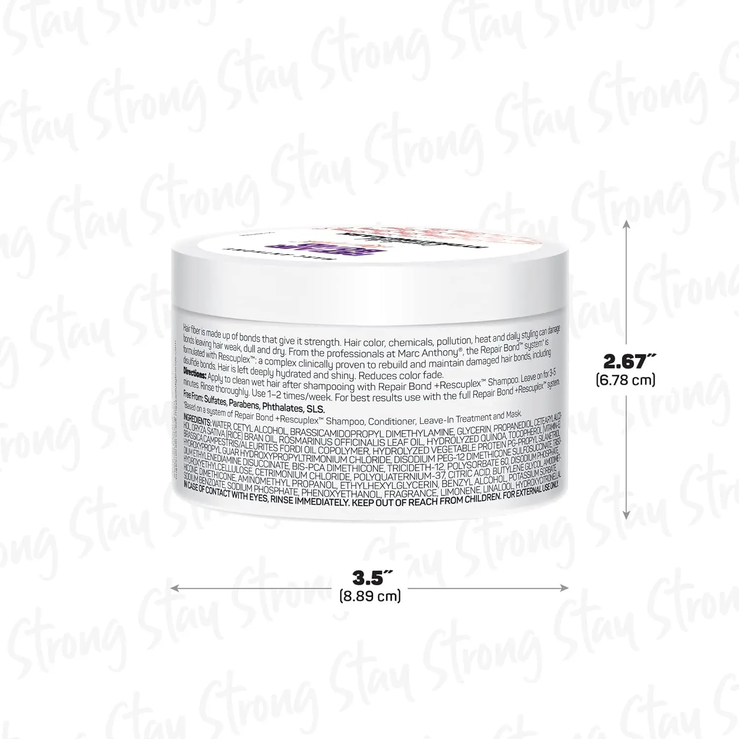 Marc Anthony Repair Bond hair mask strengthens damaged hair, reduces frizz and breakage while maintaining bonds.