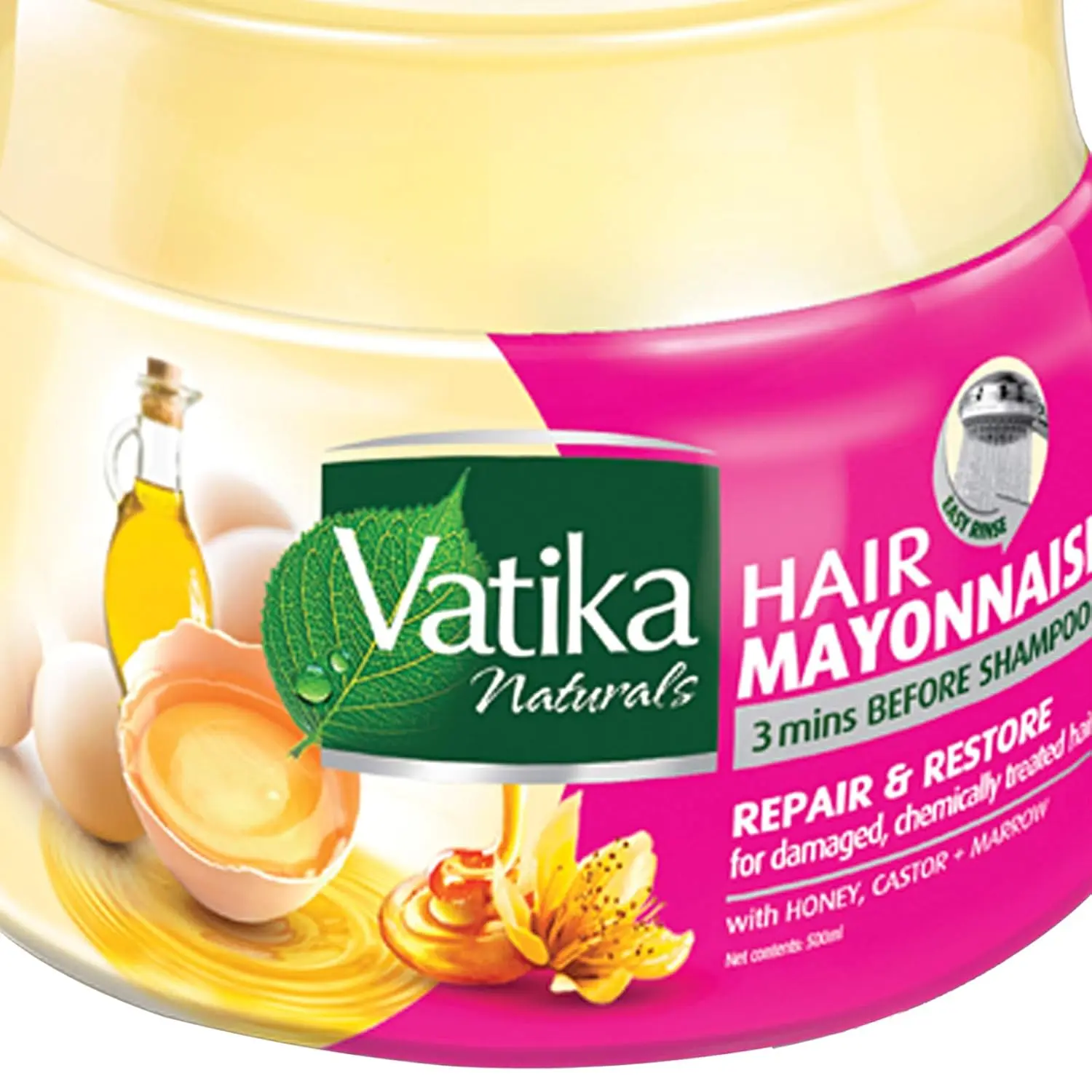 Vatika Naturals hair mask with honey, castor and marrow helps to repair damaged, dry and chemically treated hair, leaving it strong, healthy, and moisturized.