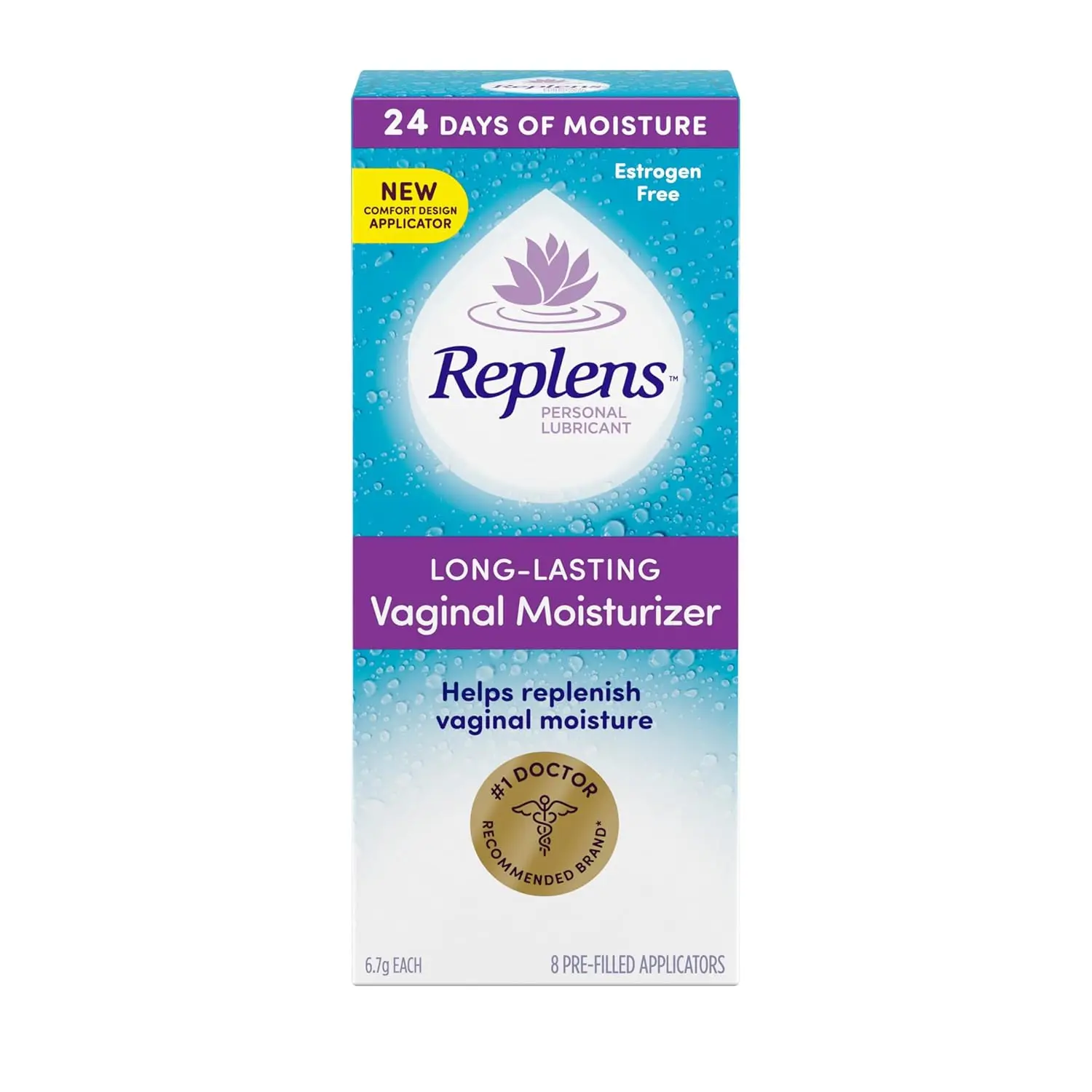 Replens long-lasting vaginal moisturizer provides dryness relief for up to 3 days with its estrogen-free formula and reusable applicator.