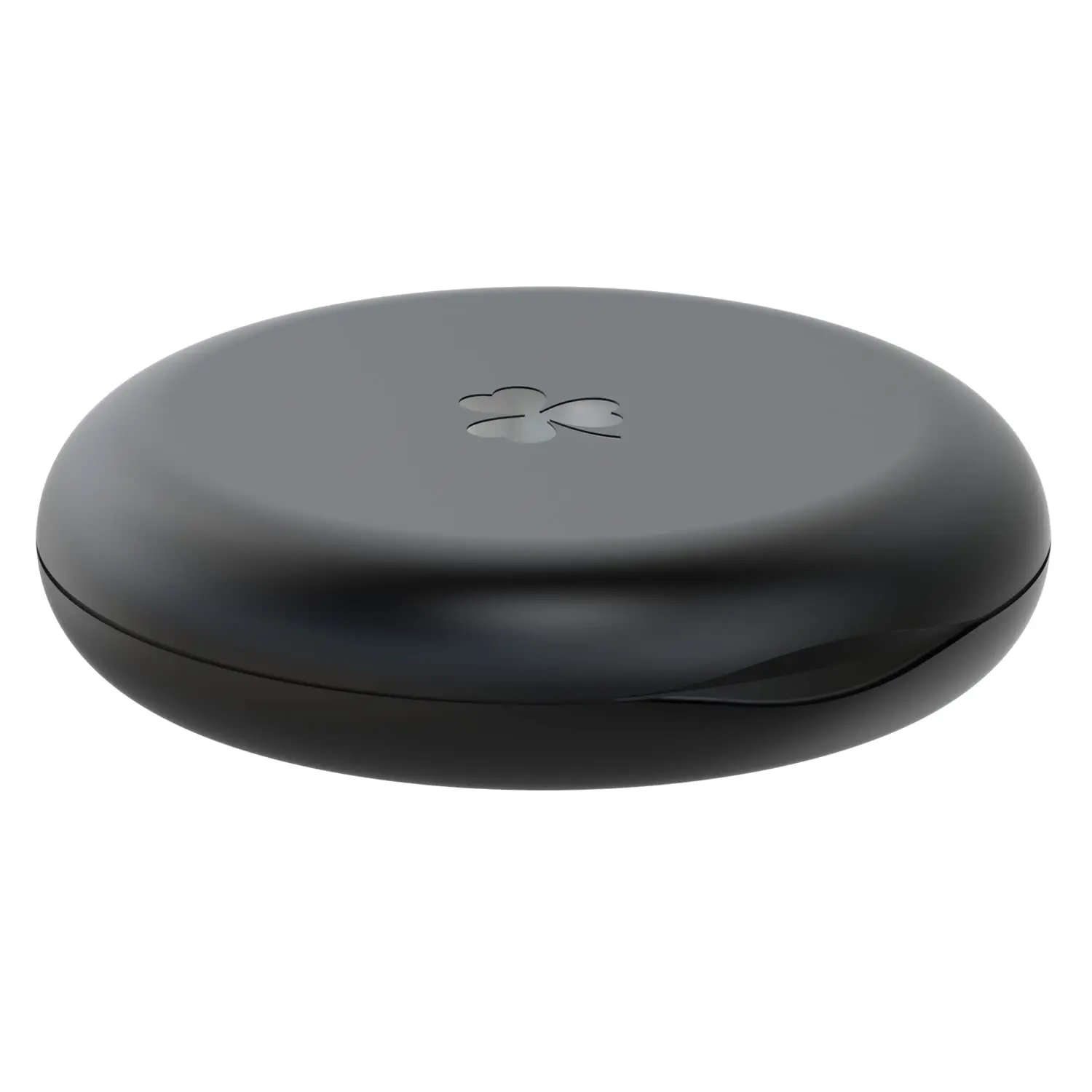 Black retainer case securely stores dental retainers, aligners, or mouthguards, protecting them from damage and contamination while traveling.