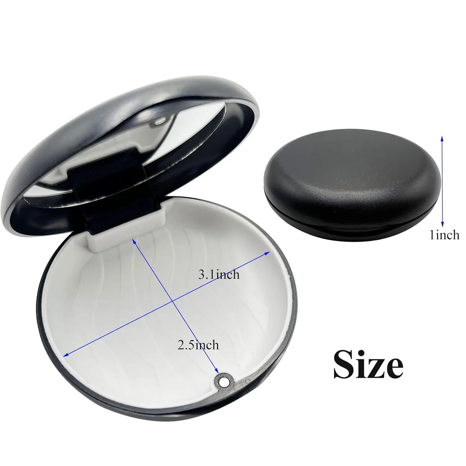 Black orthodontic retainer case with inlaid mirror and magnetic closure for easy aligner removal.