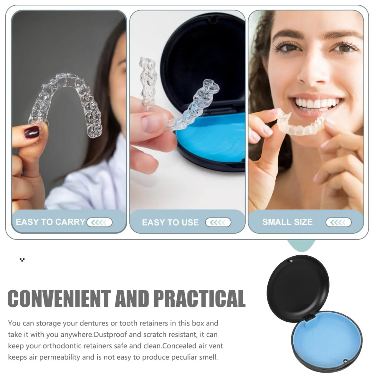 Alipis compact cube retainer case securely stores dental aligners, dentures, mouth guards and night guards, protecting them from dirt during travel.