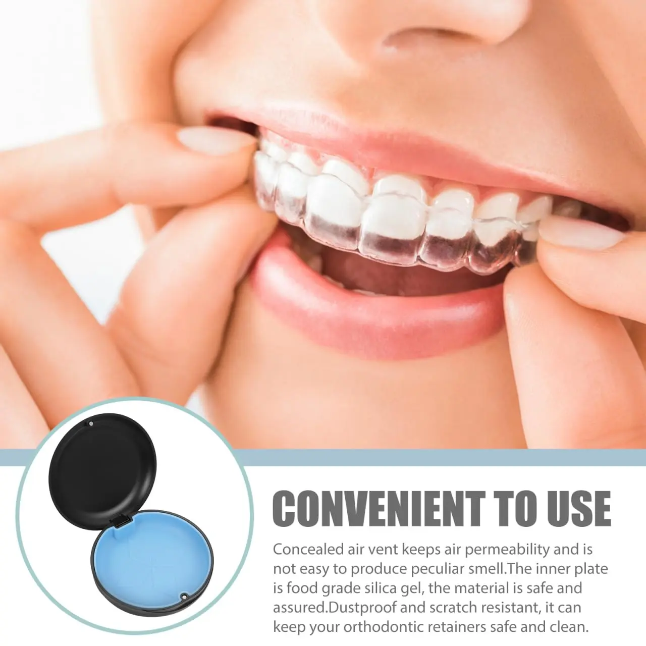 Alipis compact cube retainer case securely stores dental aligners, dentures, mouth guards and night guards, protecting them from dirt during travel.
