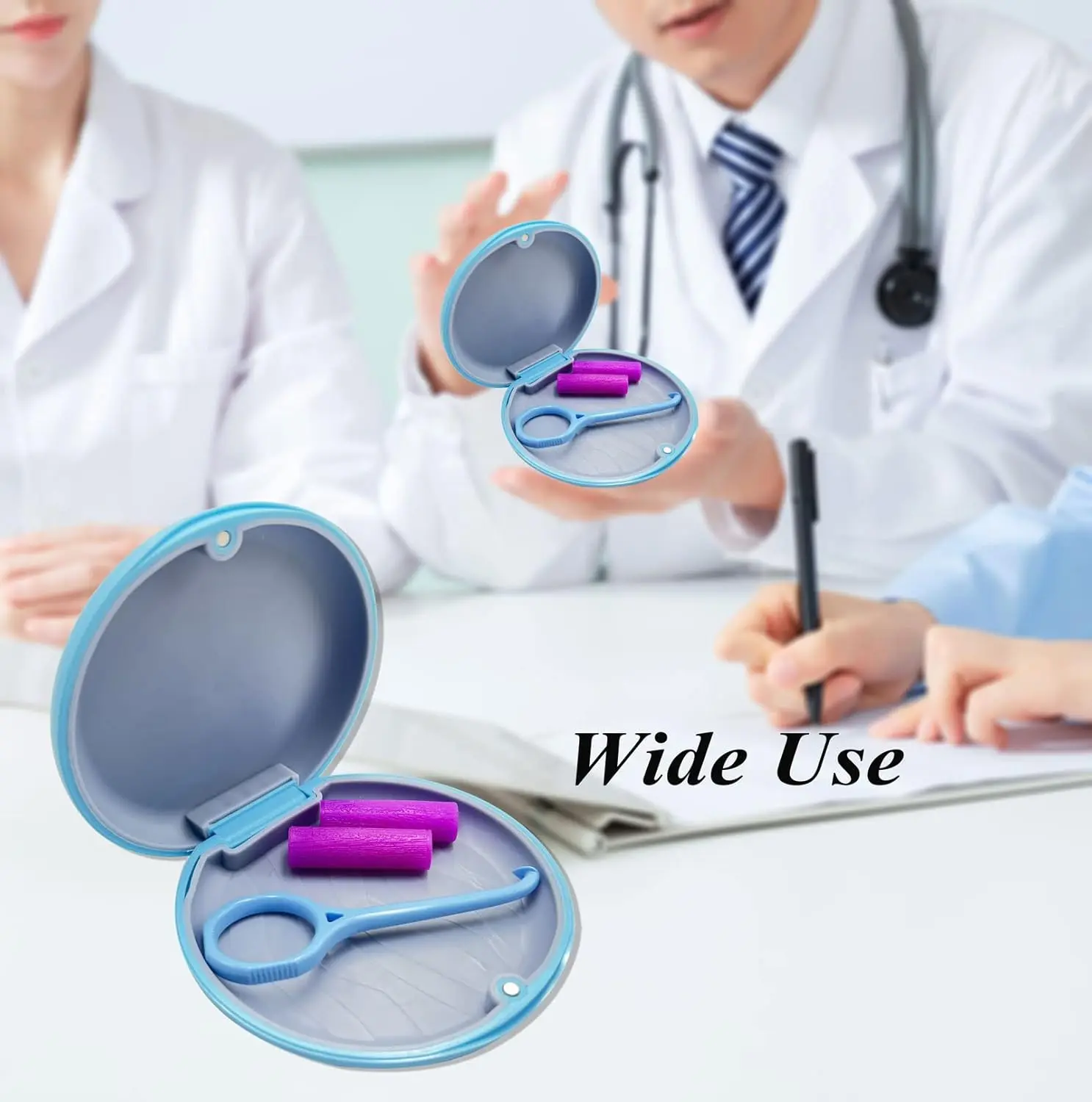 Blue orthodontic retainer case securely holds aligners, mouth guards, and dentures with a magnetic closure and silicone liner.