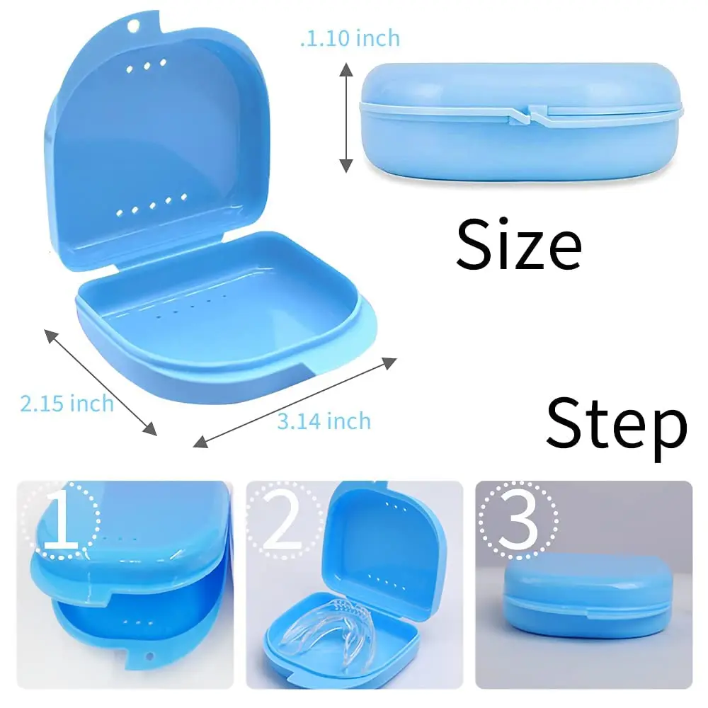 This 3-pack of retainer cases in pink, light blue, and white are light, portable and durable for storing mouthguards, dentures, and orthodontic appliances with a secure locking closure and vent holes for drying and cleaning.