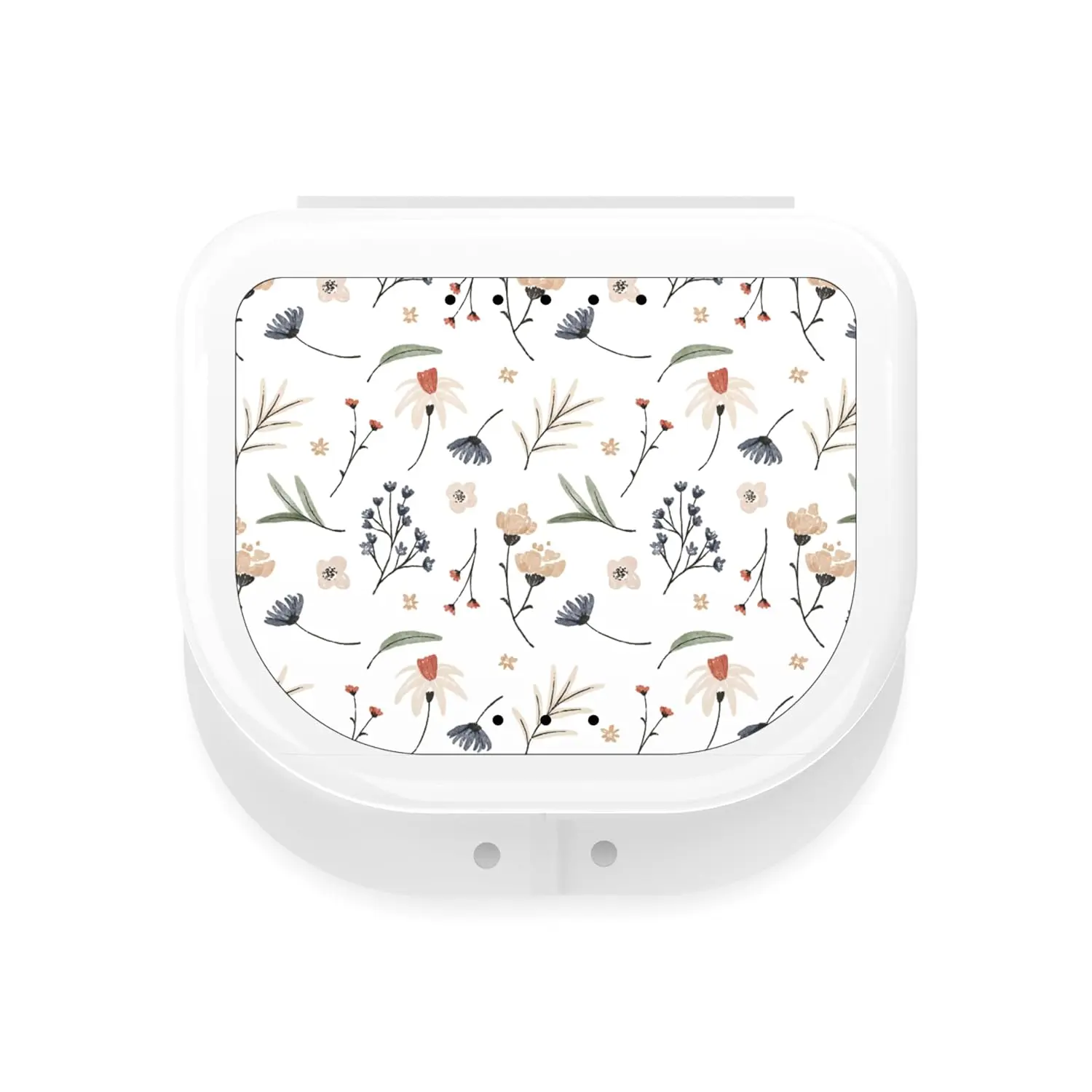 This white retainer case features a cute floral design, offering a durable and elegant way to store your mouthguard or night guard at home or while traveling.