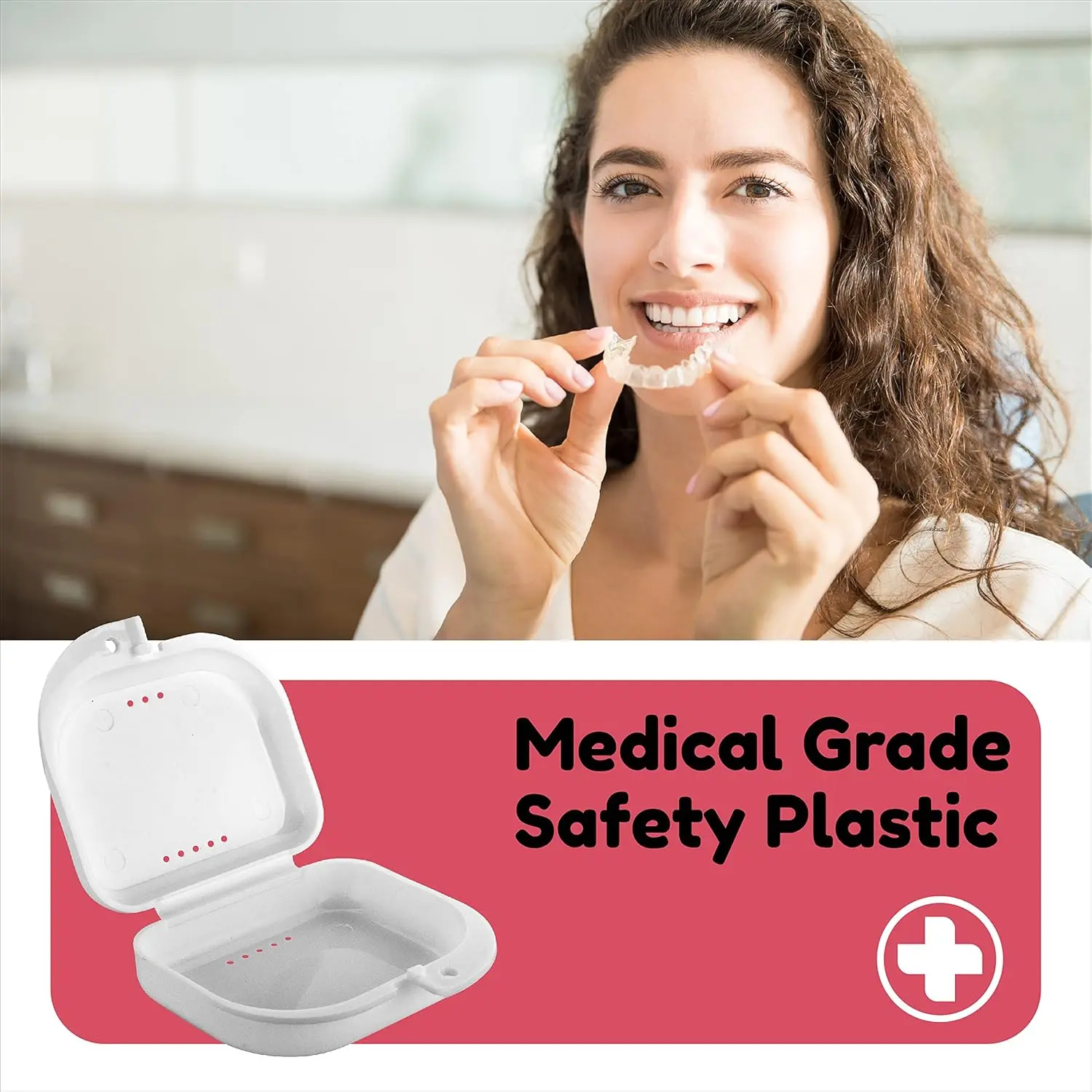 This white retainer case features a cute floral design, offering a durable and elegant way to store your mouthguard or night guard at home or while traveling.