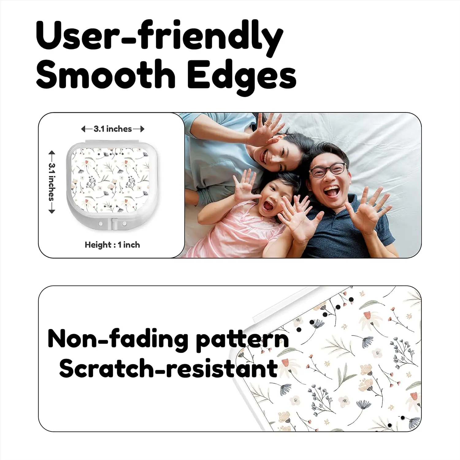 This white retainer case features a cute floral design, offering a durable and elegant way to store your mouthguard or night guard at home or while traveling.