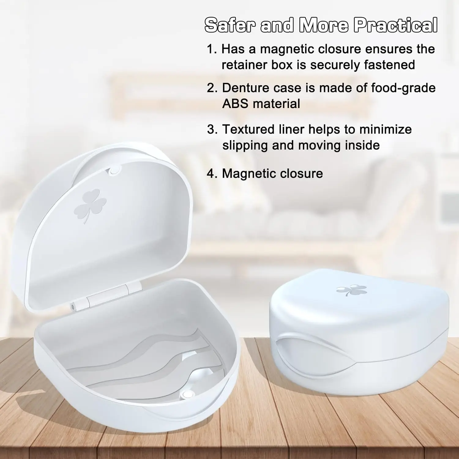 White ARGOMAX retainer case securely holds Invisalign aligners or mouthguards, protecting them from damage in a slim, portable container.