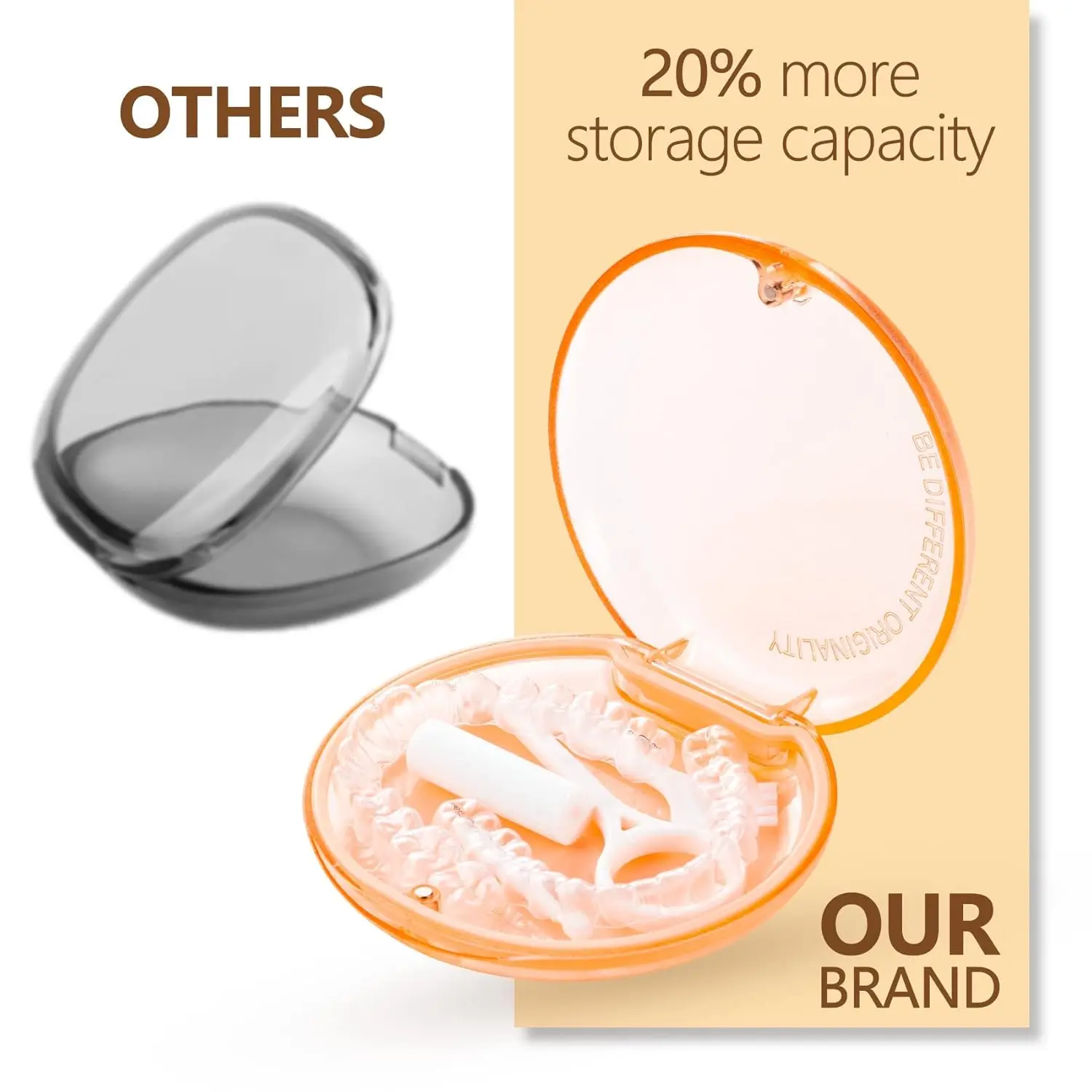 This two pack of retainer cases in blue and orange, features a magnetic closure and hinged lid, perfect for storing orthodontic mouth guards, aligners, or night guards.