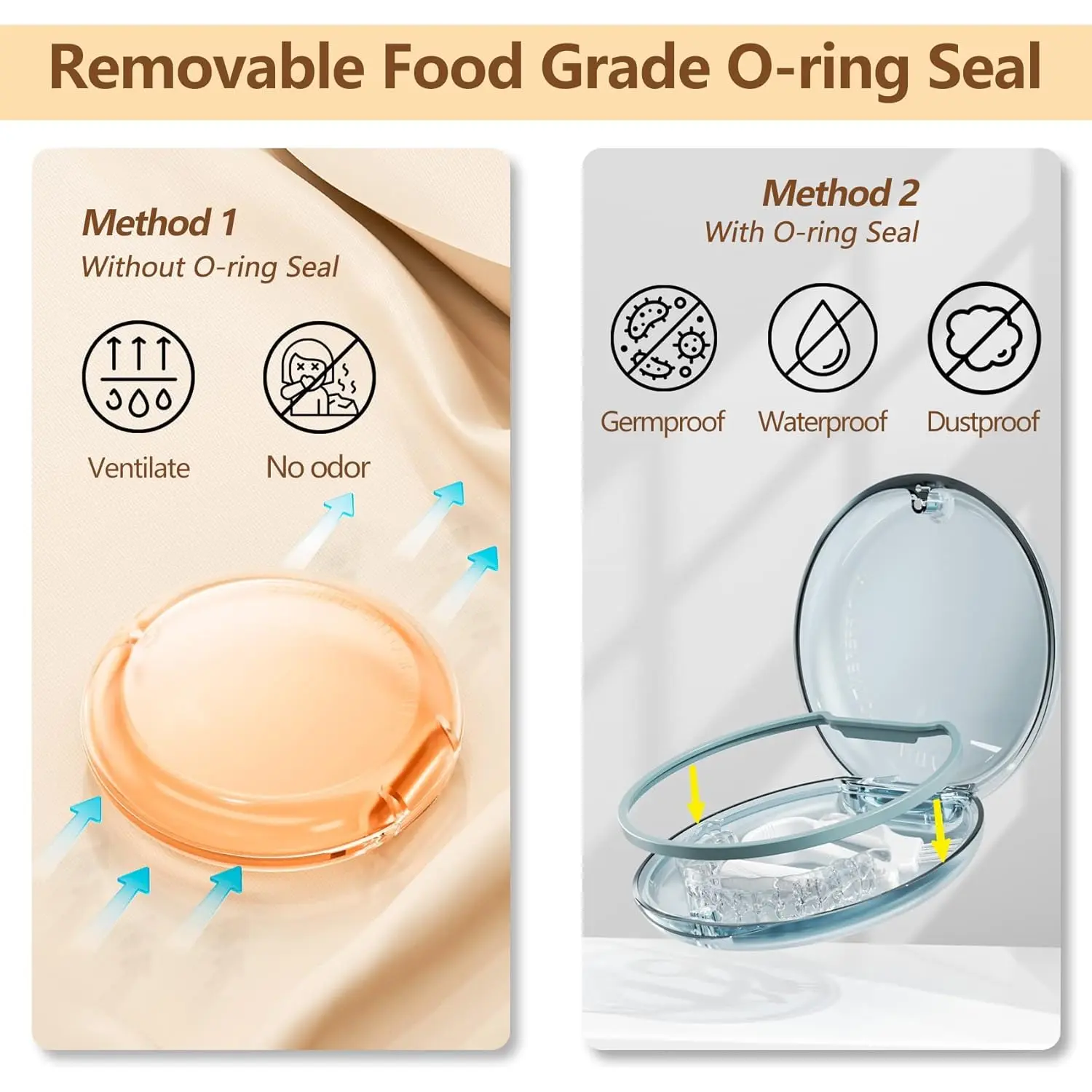 This two pack of retainer cases in blue and orange, features a magnetic closure and hinged lid, perfect for storing orthodontic mouth guards, aligners, or night guards.