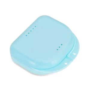 Bluish Annhua retainer case with vent holes is light, portable, and made of durable ABS plastic, perfect for storing mouthguards, night guards, and aligners at home, while traveling, or in the office.
