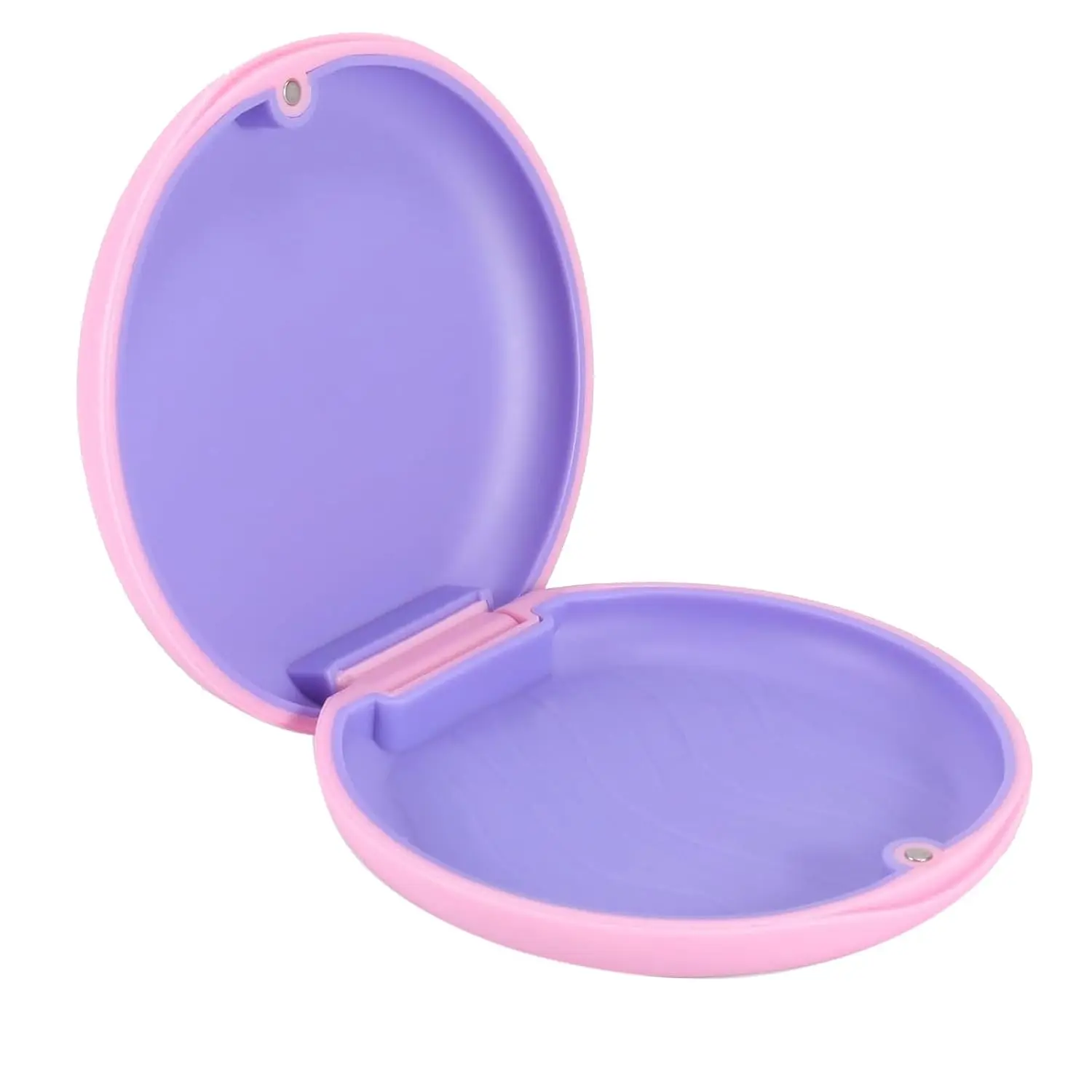 This cute pink retainer case securely holds your mouthguard or aligner, featuring a magnetic closure and waterproof design perfect for travel.