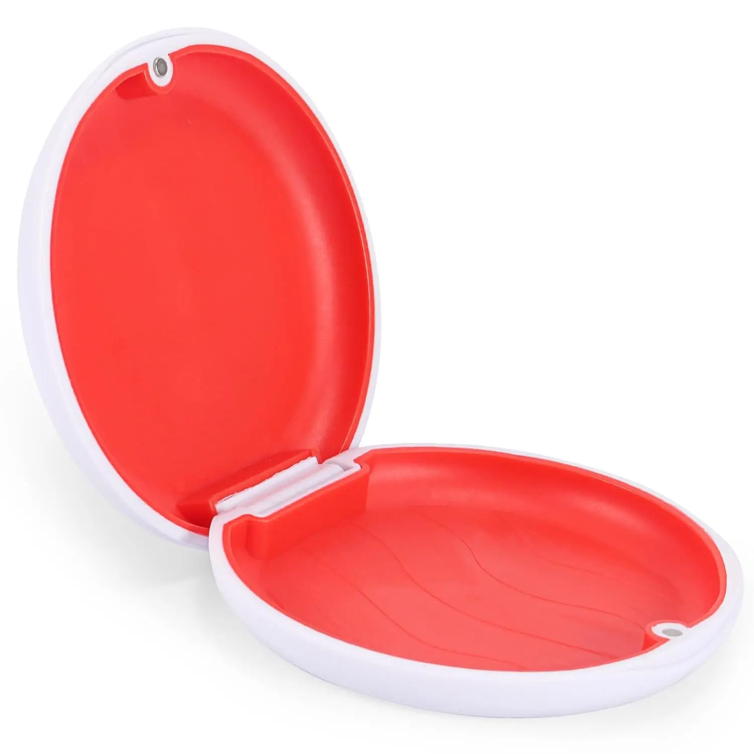 This cute pink retainer case securely holds your mouthguard or aligner, featuring a magnetic closure and waterproof design perfect for travel.