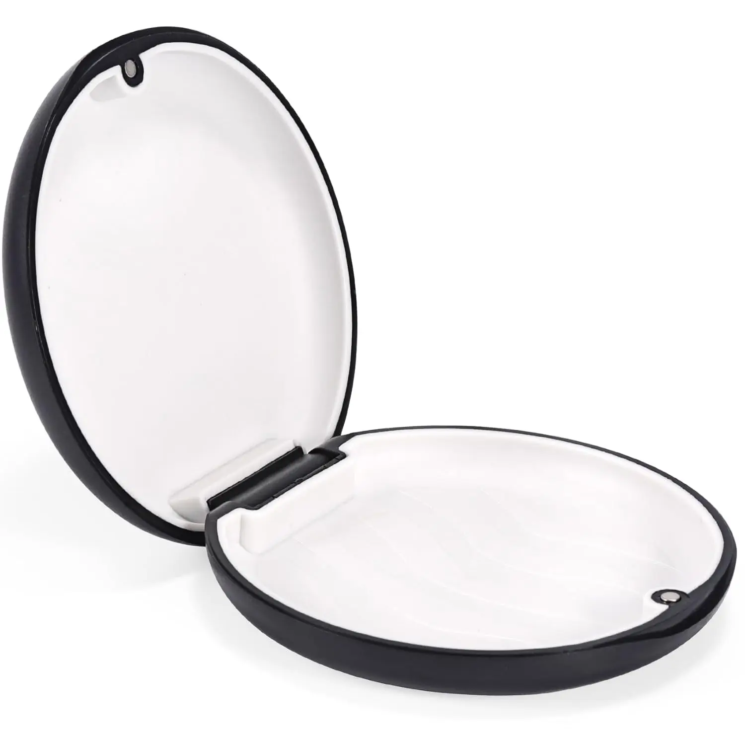 This cute pink retainer case securely holds your mouthguard or aligner, featuring a magnetic closure and waterproof design perfect for travel.