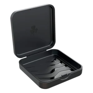 This 2 pack of black retainer cases securely stores aligners and mouthguards in a slim, portable design that's easy to clean.