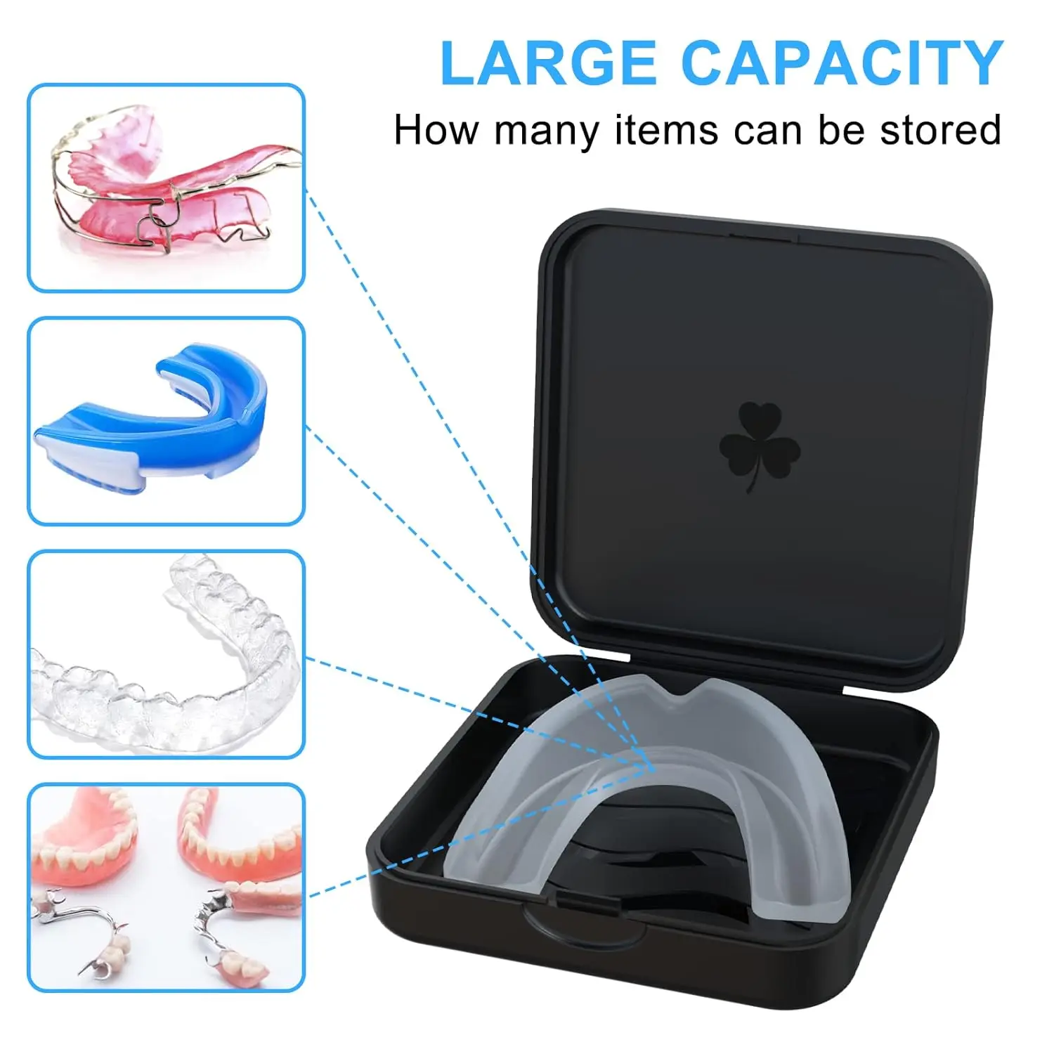 This 2 pack of black retainer cases securely stores aligners and mouthguards in a slim, portable design that's easy to clean.