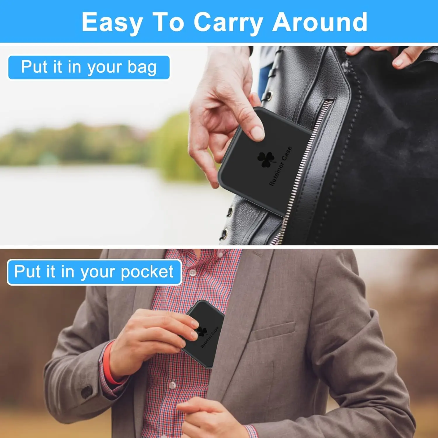 This 2 pack of black retainer cases securely stores aligners and mouthguards in a slim, portable design that's easy to clean.