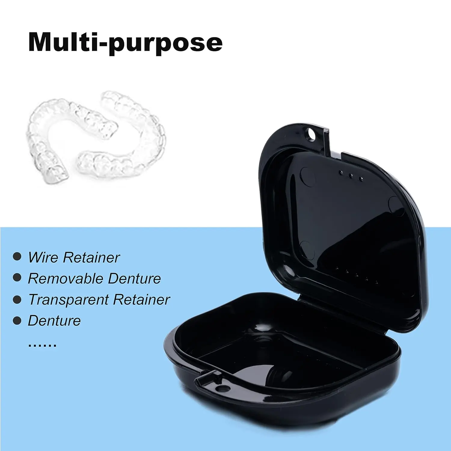 This 6-pack of rainbow-colored retainer cases with vent holes provides a clean, dry, and hygienic storage solution for mouthguards and dentures.