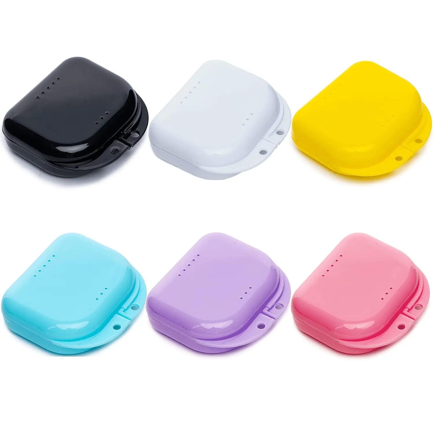 This 6-pack of rainbow-colored retainer cases with vent holes provides a clean, dry, and hygienic storage solution for mouthguards and dentures.